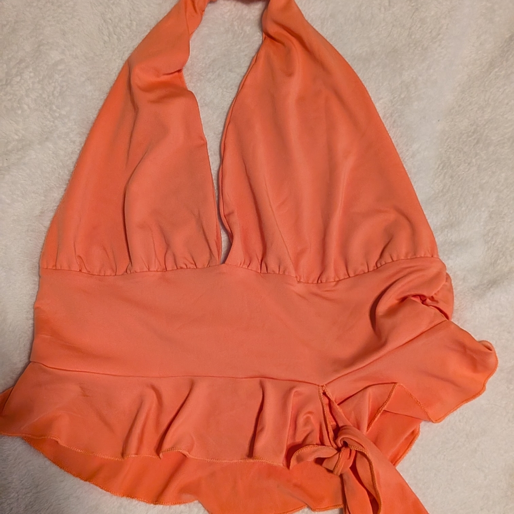 Orange Halter Top with Ruffle Detail